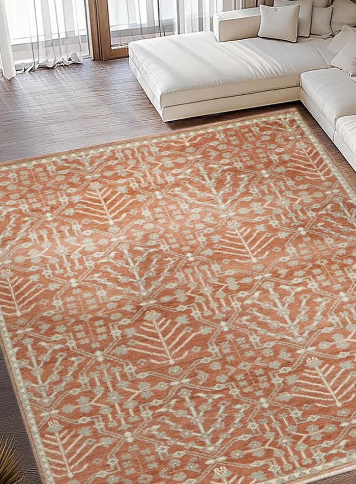 Hank Woven Skylar Earthy Clay Hand-Knotted Soft Wool Area Rug with Ivory Accents