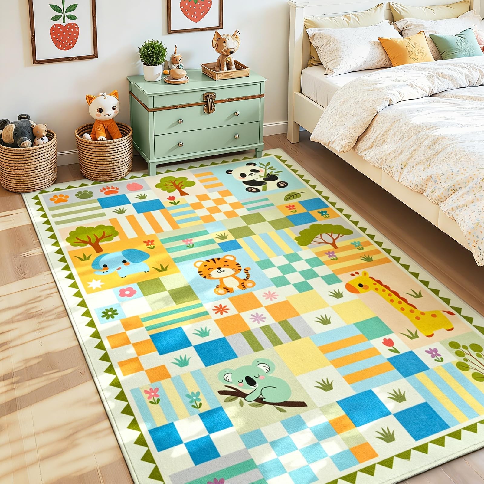 Snoffic Green Safari Rug 3×5 Playroom Carpet