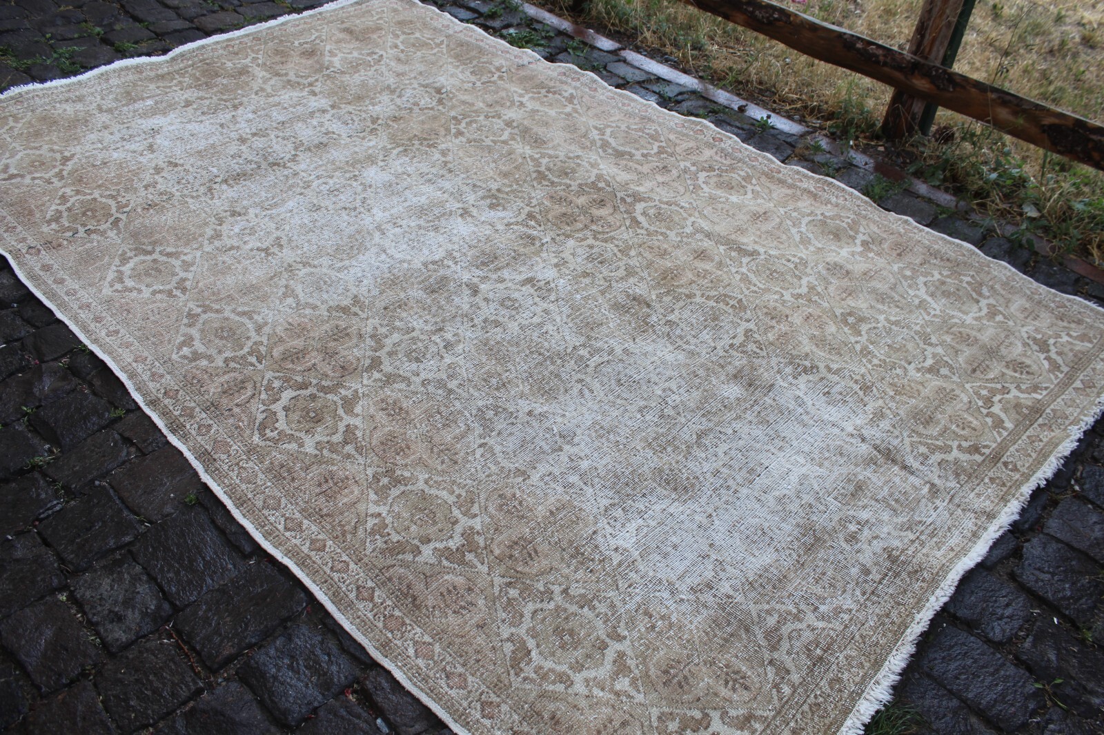 Vintage Handmade Turkish Oushak Bedroom Wool Area Rug Carpet, 8’2″x5’3″