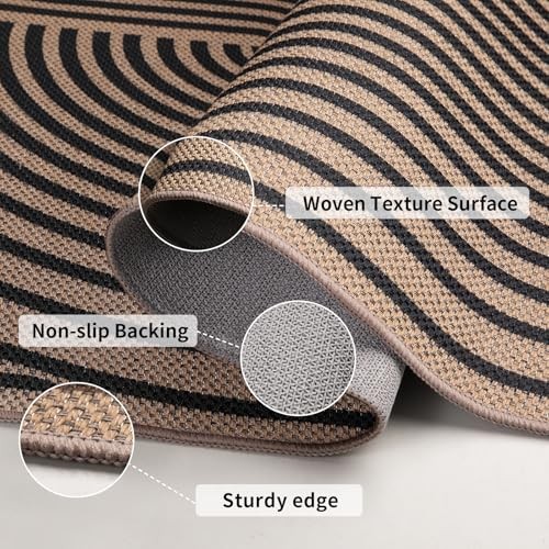 Easy Jute 3×5 Outdoor Rug for Living Room,Non-Slip Thin Rainbow 3x5ft Black