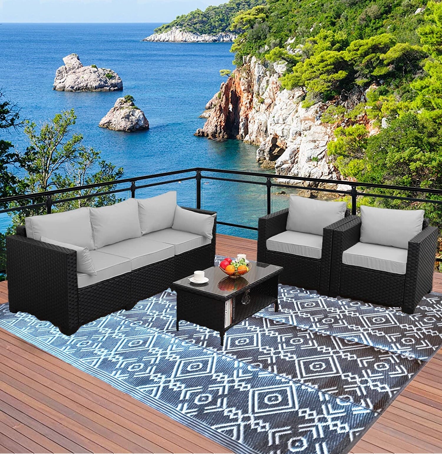 B-USA Outdoor Rug 5×7 6×9 9x18Plastic Straw Rug Patio RV Camping Waterproof Grey