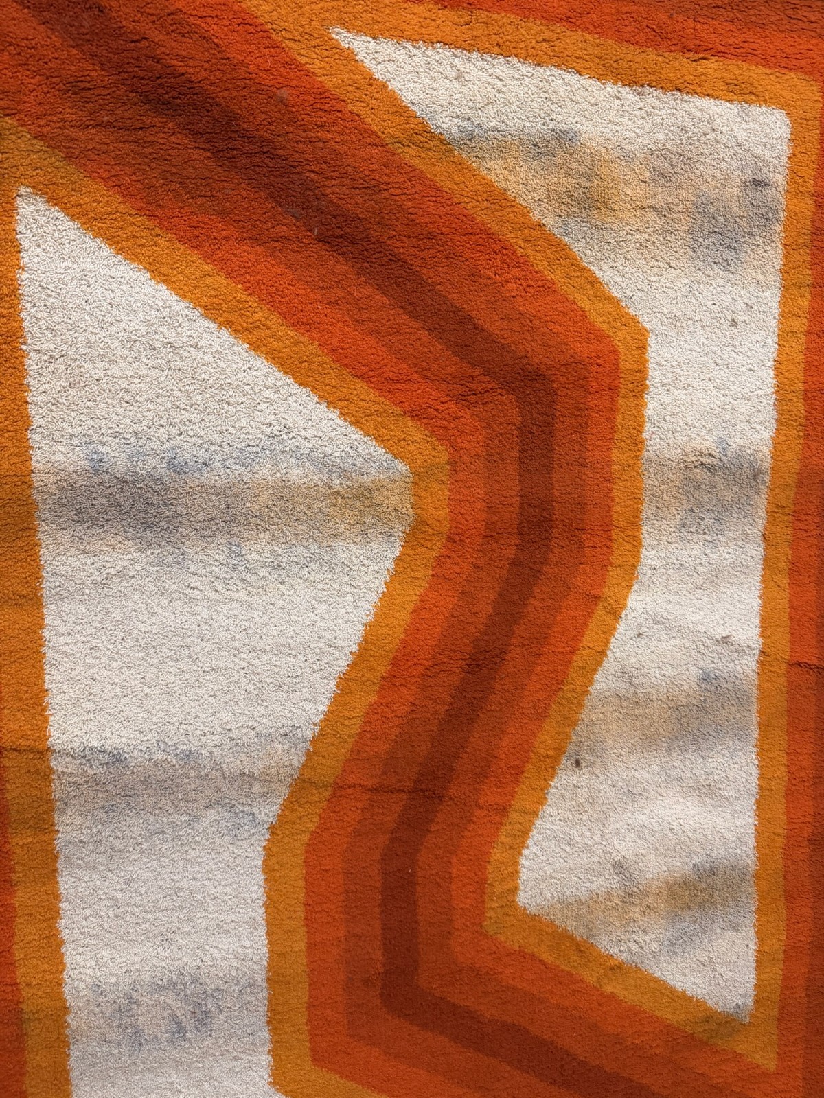 70s Wilton Orange Line Border Geometric Pattern UNUSED Rya Rug MCM Wool