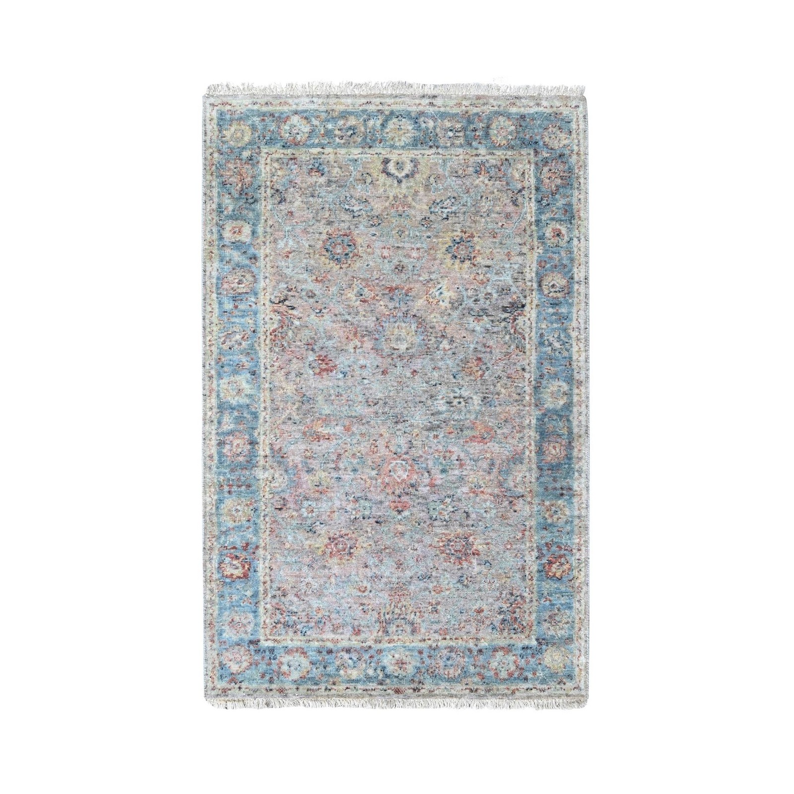 3’x5′ Whisper Pink Hand Knotted Ziegler Mahal Design Zero Pile Pure Wool Rug