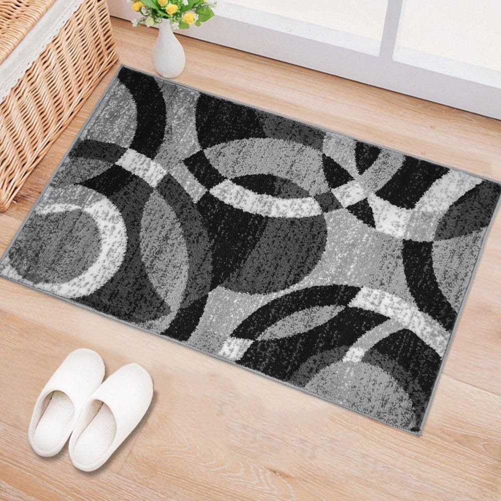 Abstract Circles Contemporary High Traffic Area Rug Gray 2′ x 3′