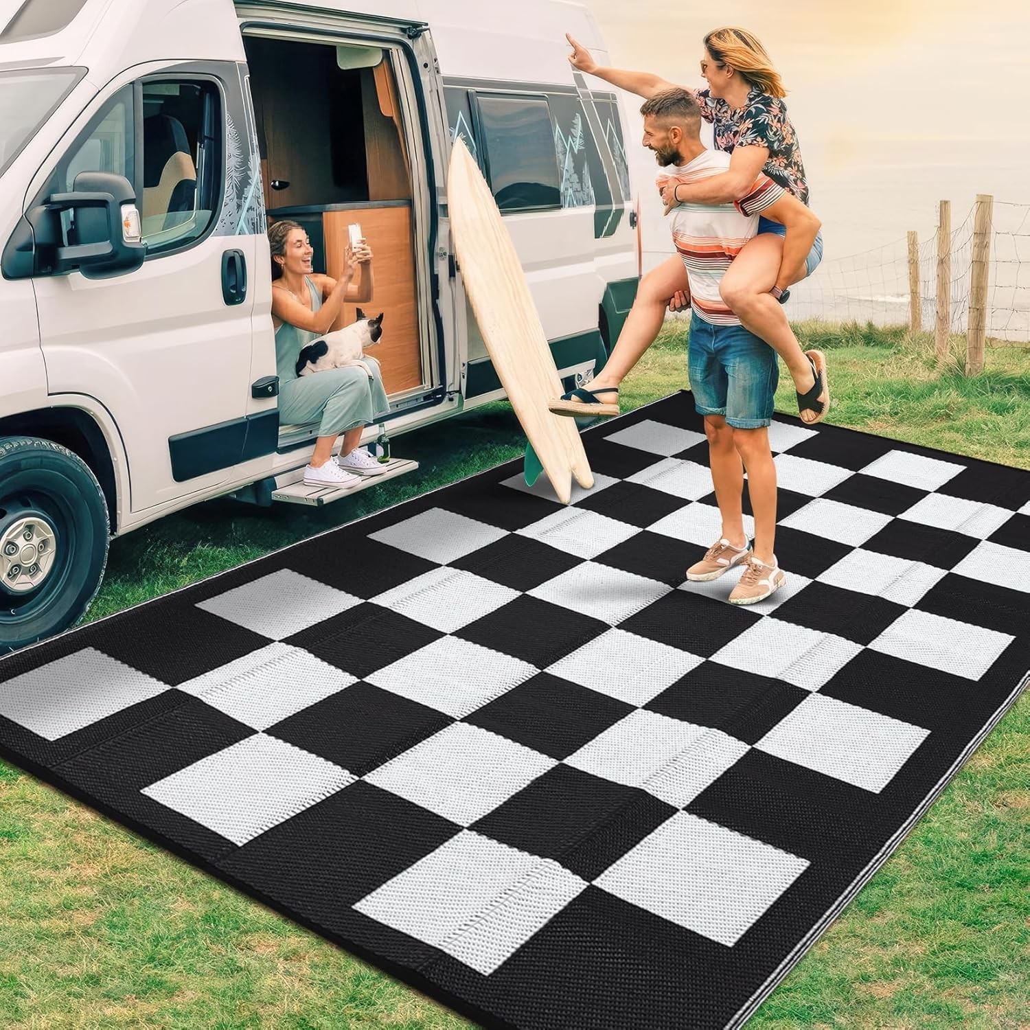 Reversible Outdoor Rug Plastic Straw Mat for Patio, RV, Camping, Picnic, Porch