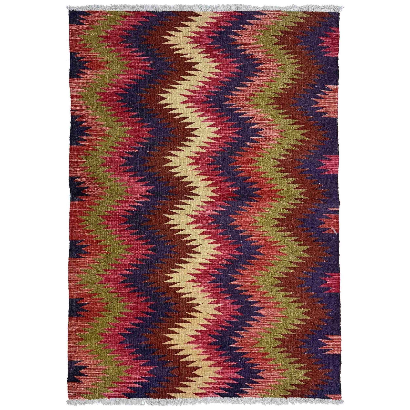Zigzag Patterns Hand Woven Rug 3.5×4.10 Ft Kilim Flat Weave Geometric Rug W38148