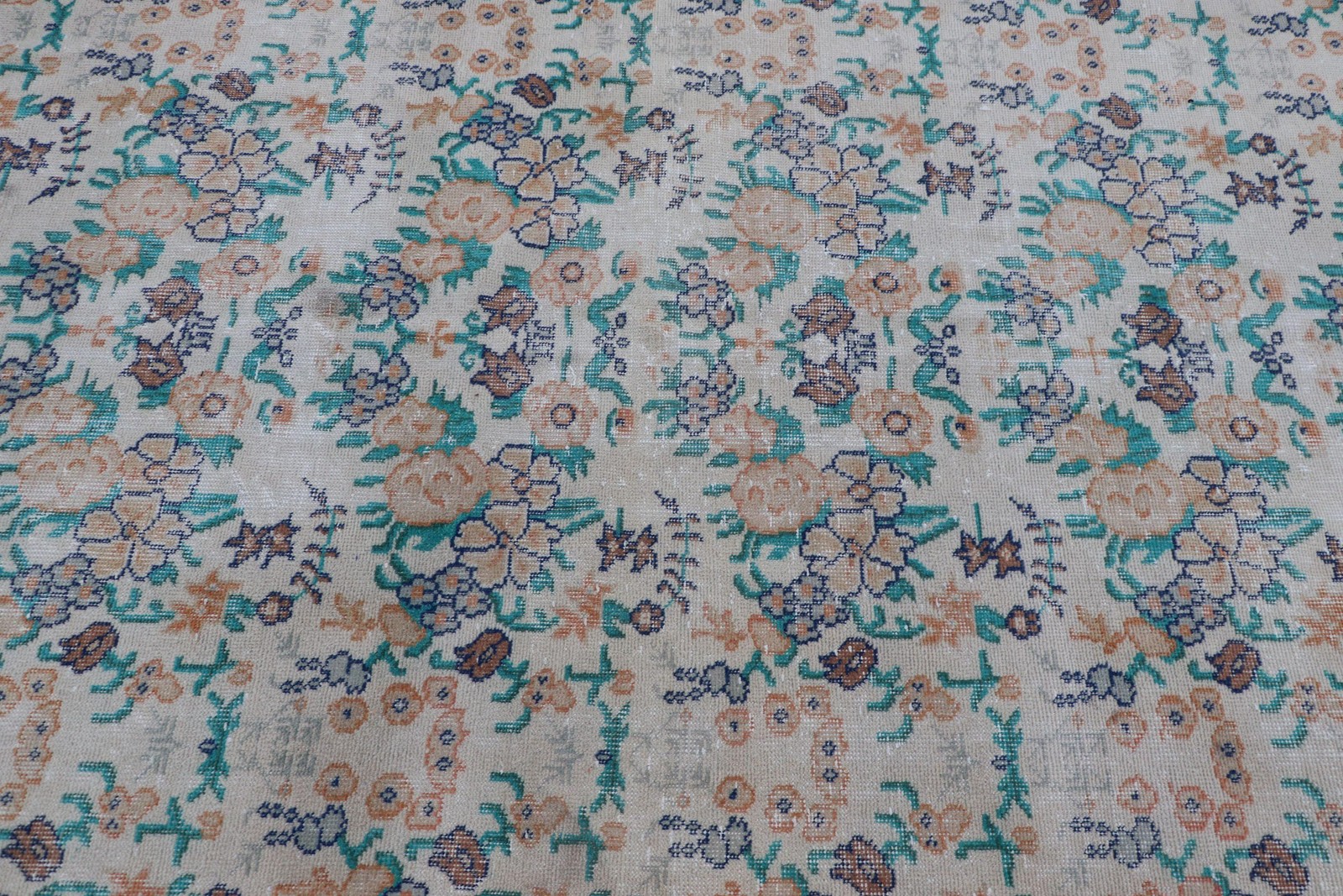 Vintage Rug Large Rug 5,5×9,3 ft, Turkish Blue Plants & trees Wool Rug