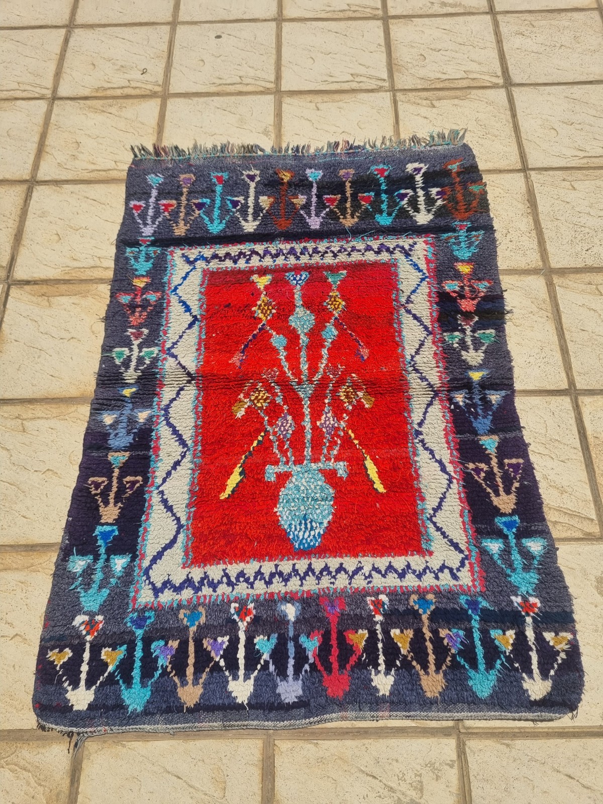 Vintage Handmade Moroccan Boucherouite Rug | 140 x 94 cm | Unique Moroccan Rug