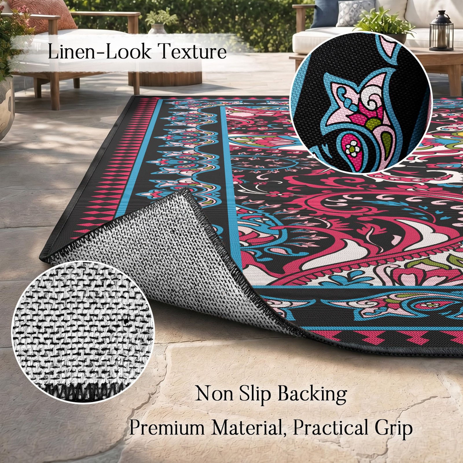 Paisley Outdoor Rug Waterproof 6×9, UV Resistant Non Slip Patio Rug, Indoor O…