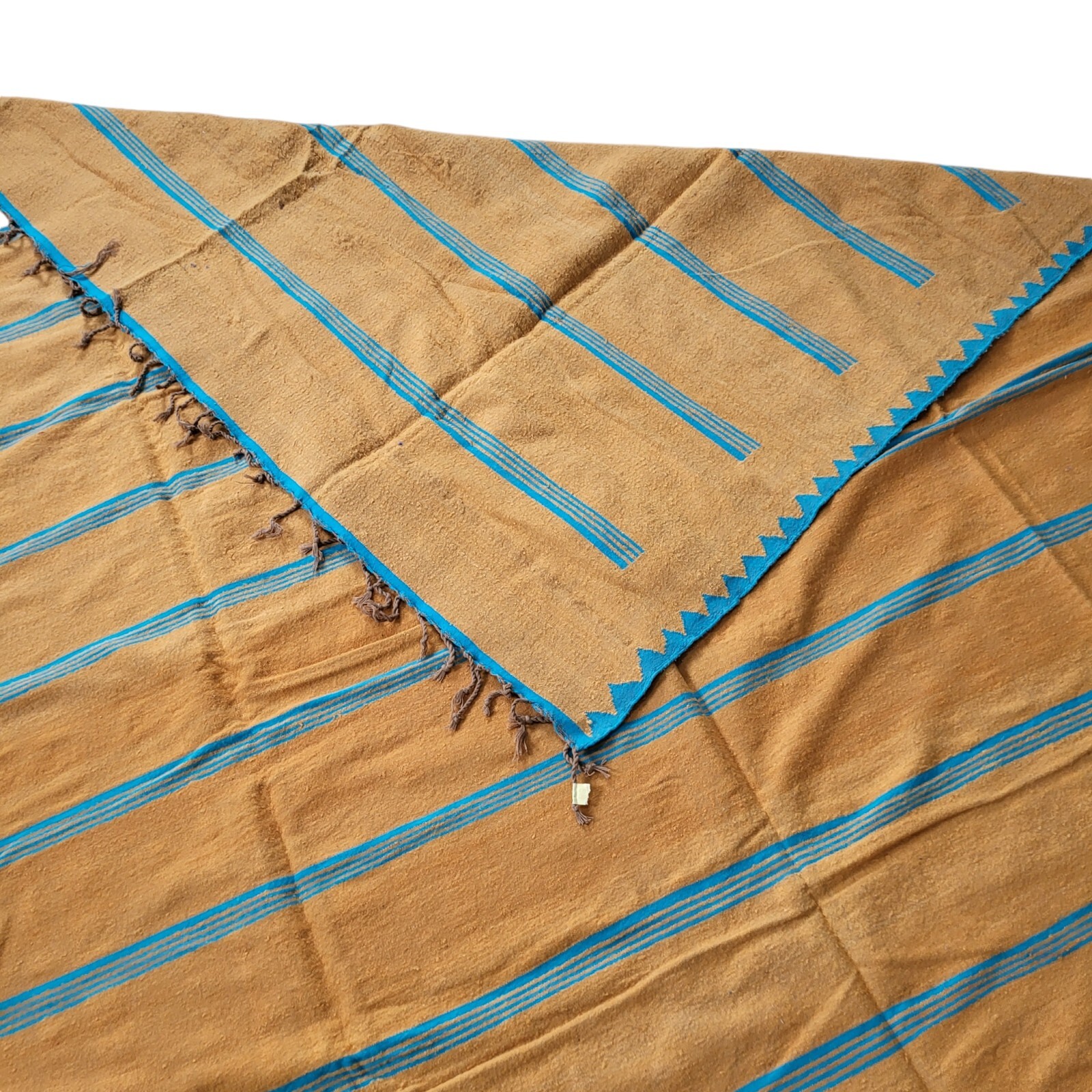 Vibrant Handmade Moroccan Orange Rug Blue Stripe Fringe Berber Wool Carpet 11×6