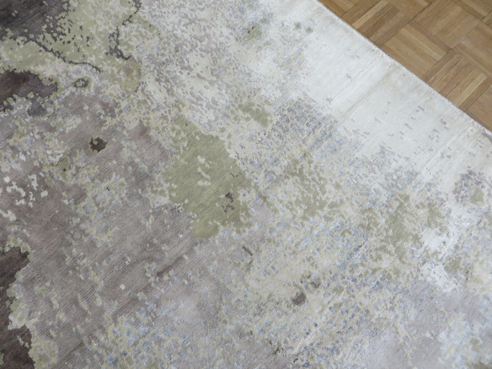 8’1 x 10 Hand Knotted Modern Abstract Gray Oriental Rug With Silk G9228