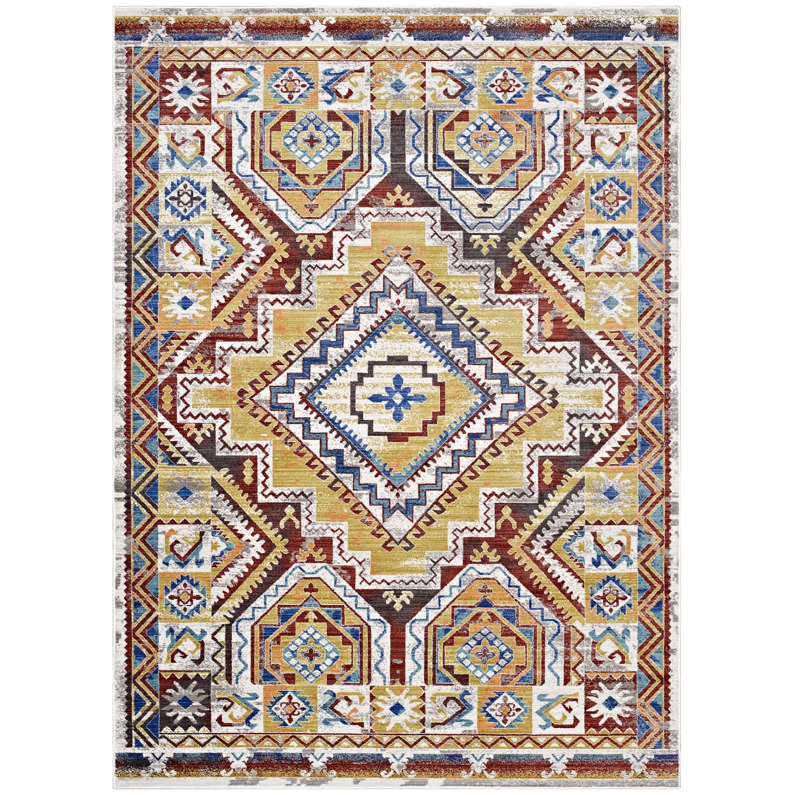 Distressed Vintage Southwestern Aztec Tribal 5×8 Area Rug in Multicolored