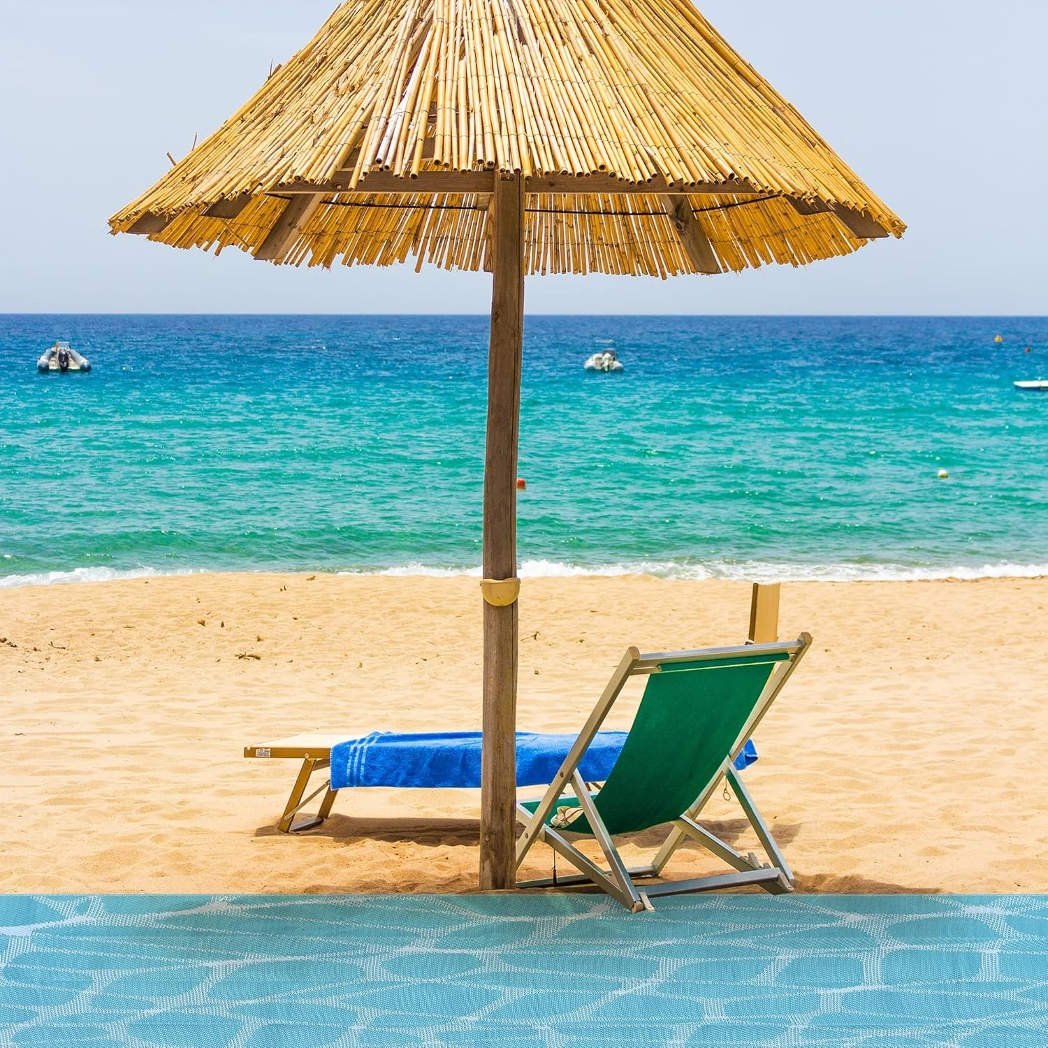 Blue 5×8 Waterproof Plastic Straw Rug Outdoor & Beach Reversible Mats