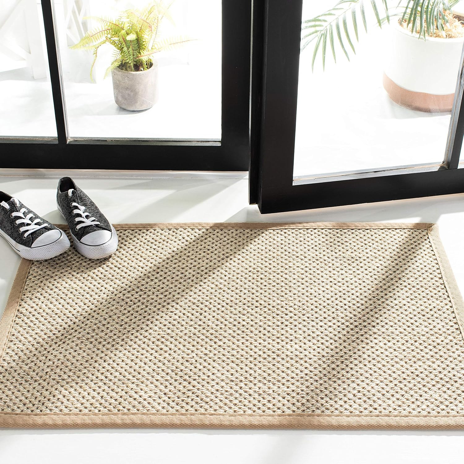 Natural Fiber Area Rug 5×8 – Marble & Linen Sisal Woven Design