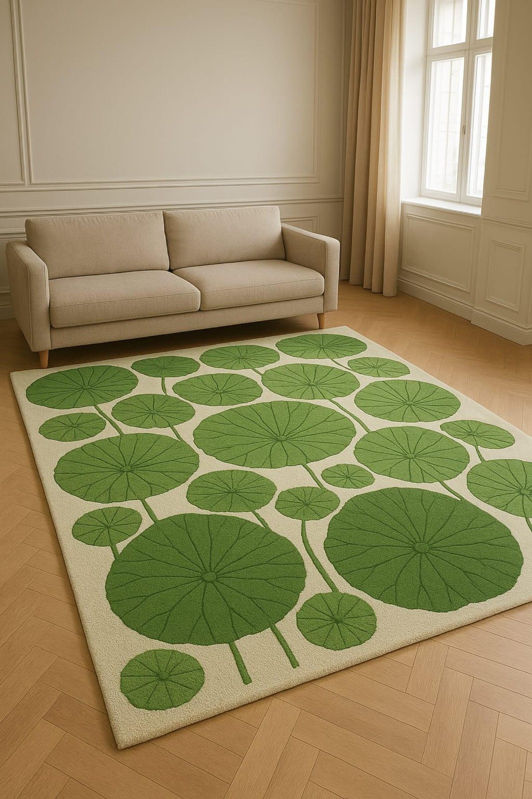 Hand Tufted Wool And Cotton Rug White & Green Color Handmade Design Carpet Rug