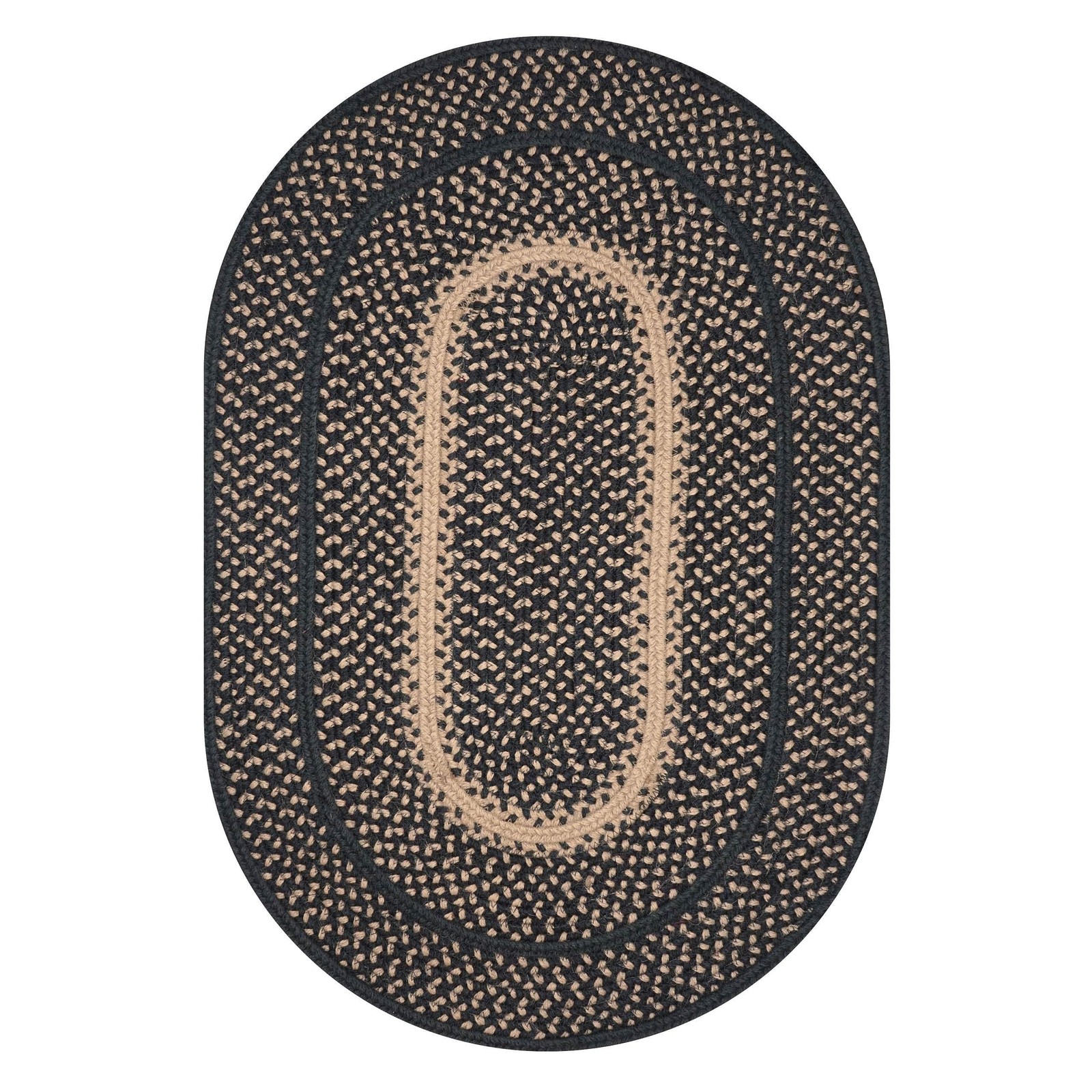 Homespice Manchester Black and Tan Jute Kitchen Rug 20×30 Oval
