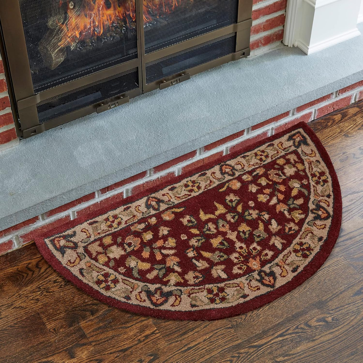 R-2000 44″ Hand-Tufted Hearth Rug – Red/Beige, Heat & Spark Protection