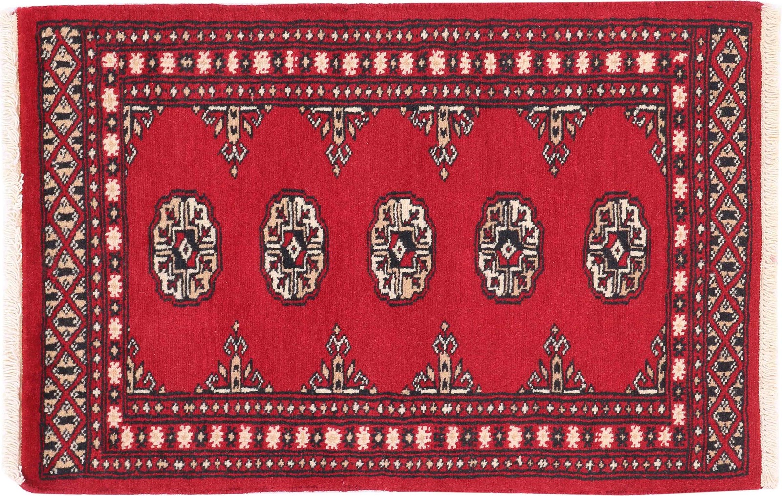 Pakistan Buchara Carpet 60X90 Hand-Knotted Red Geometric Oriental Short Pile