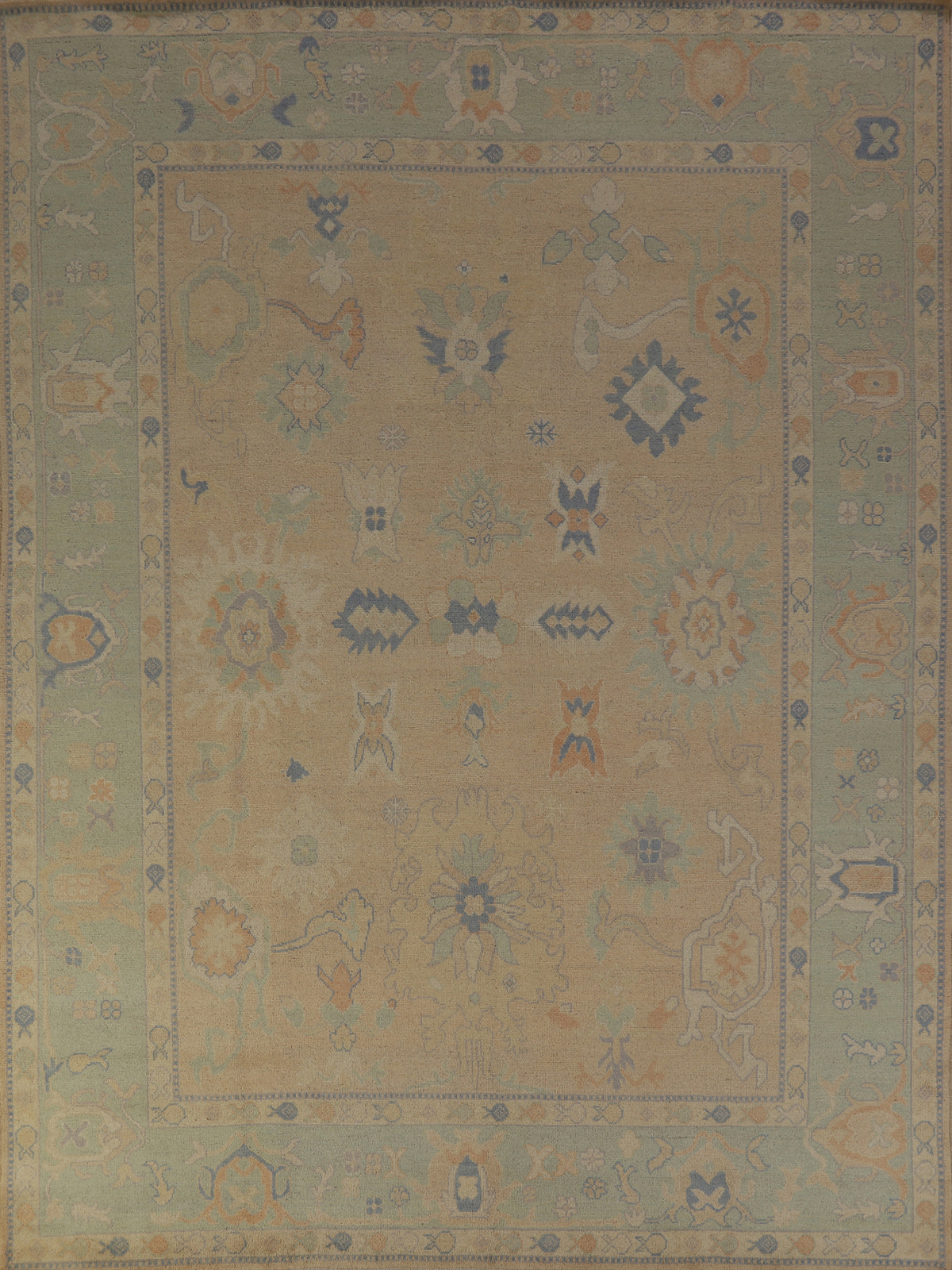 Vegetable Dye Turkish Authentic Oushak Rug Hand-Knotted 8×10 ft Peach/ Green