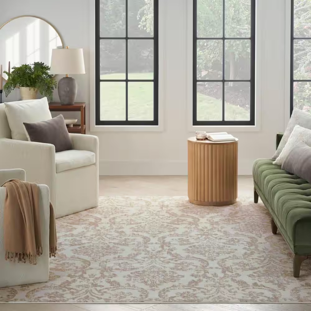 Jubilant Ivory Beige 10 Ft. X 14 Ft. Damask Transitional Area Rug