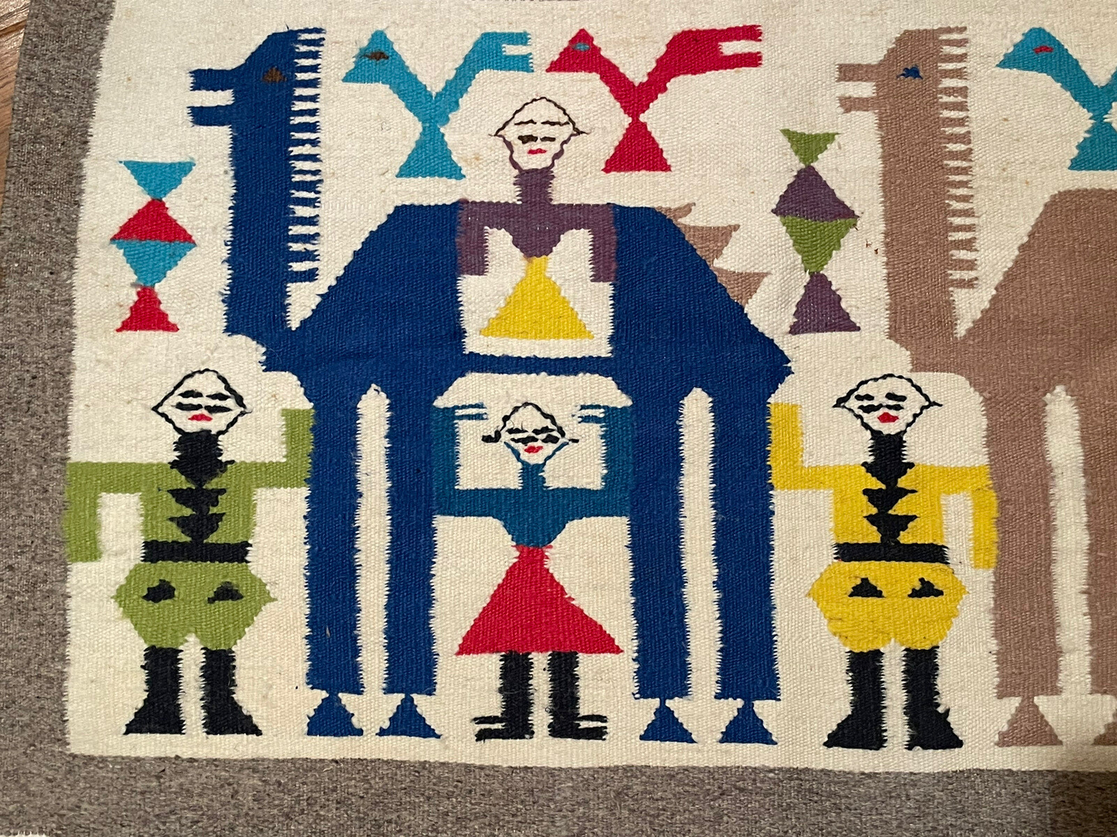 1960s Mid Century Bright Colored Handmade Vintage Tunisian Berber Kilim Tapestry