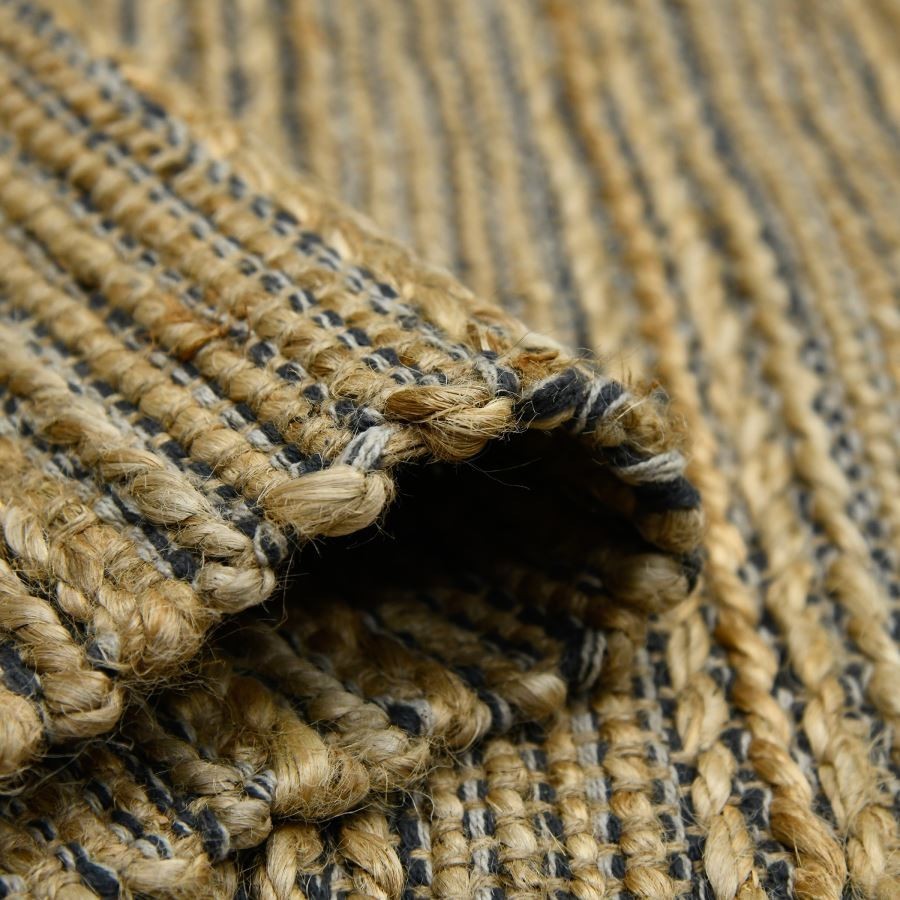 Vintage Style Wool Jute Kilim Rug 8×10 Handwoven Striped Beige Farmhouse