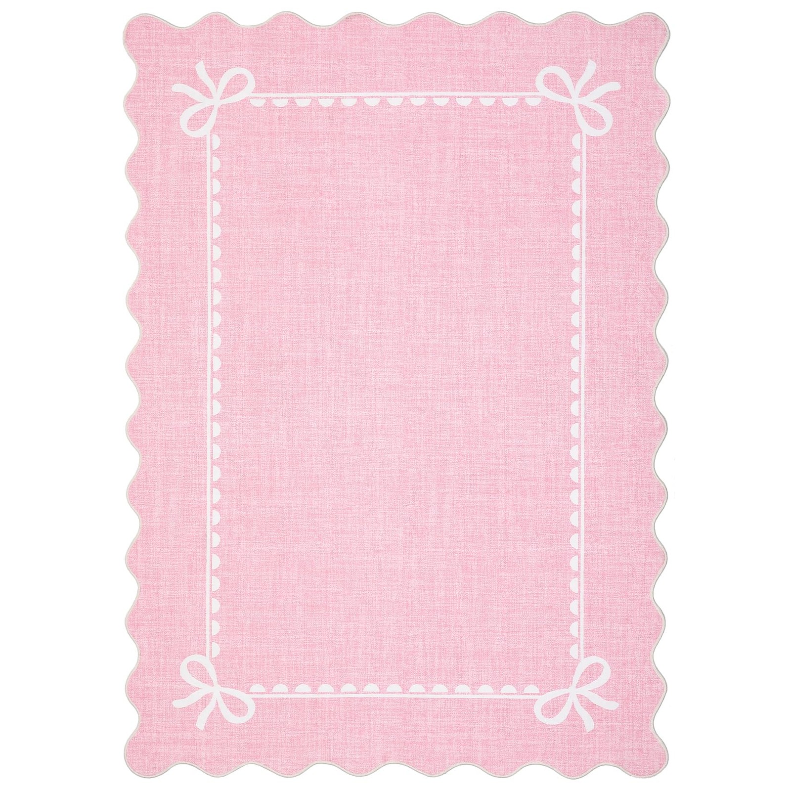 Scalloped Bow Rug for Living Room, Solid Pink Rug for Dorm, Washable Rugs 5×7…