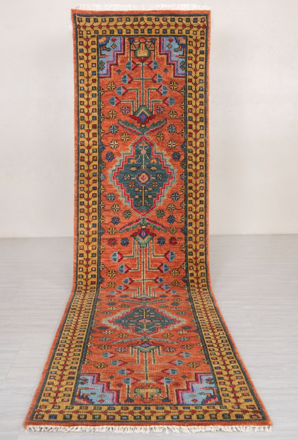 Runner Rug Rust Gold Handmade Soft Wool CUSTOM SIZE Hallway / Staircase Rug
