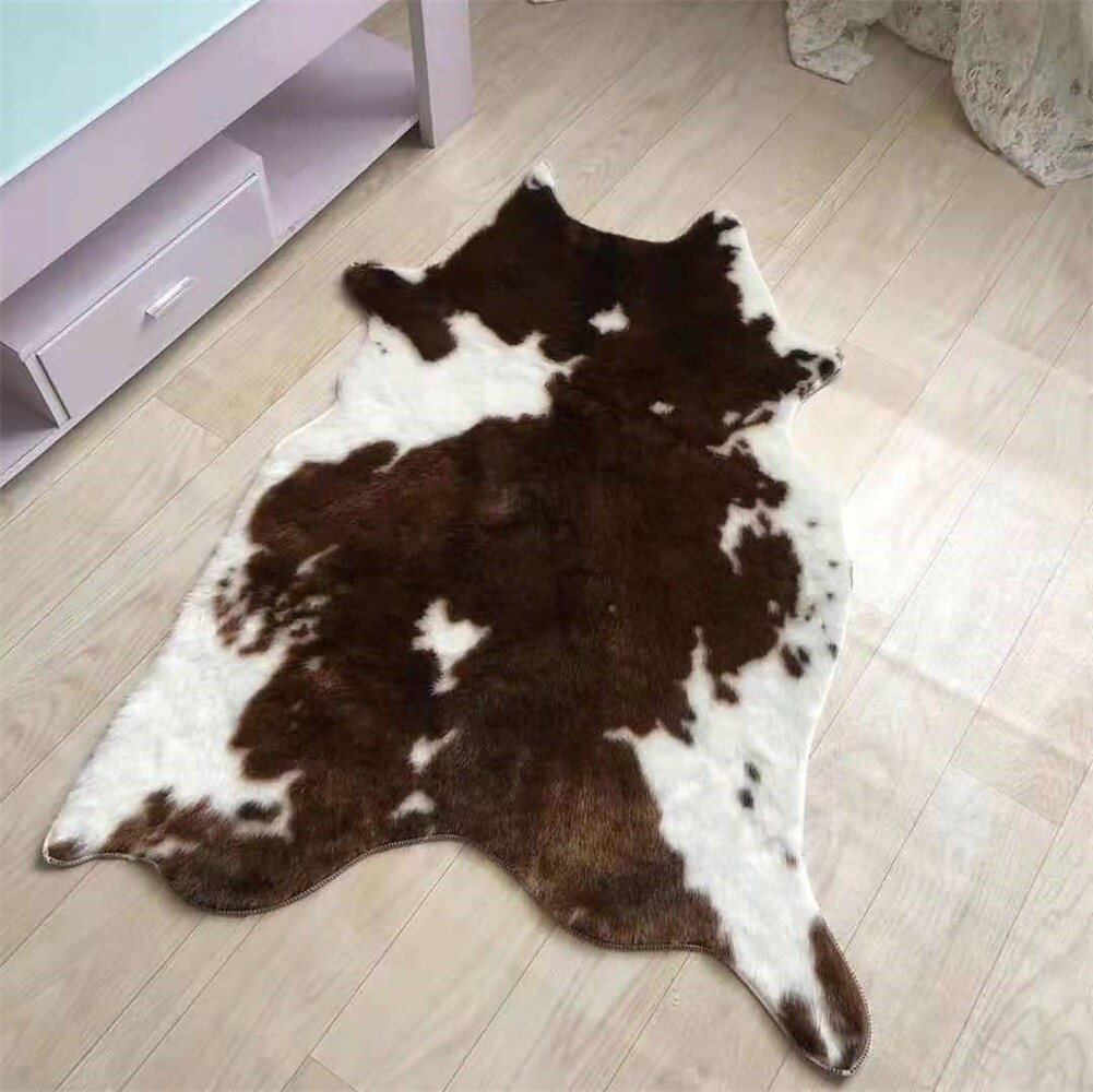 Cow Print Rug Faux Cow Hide Animal Print Carpet Door Mat Rug Cowhide 110*84 CM