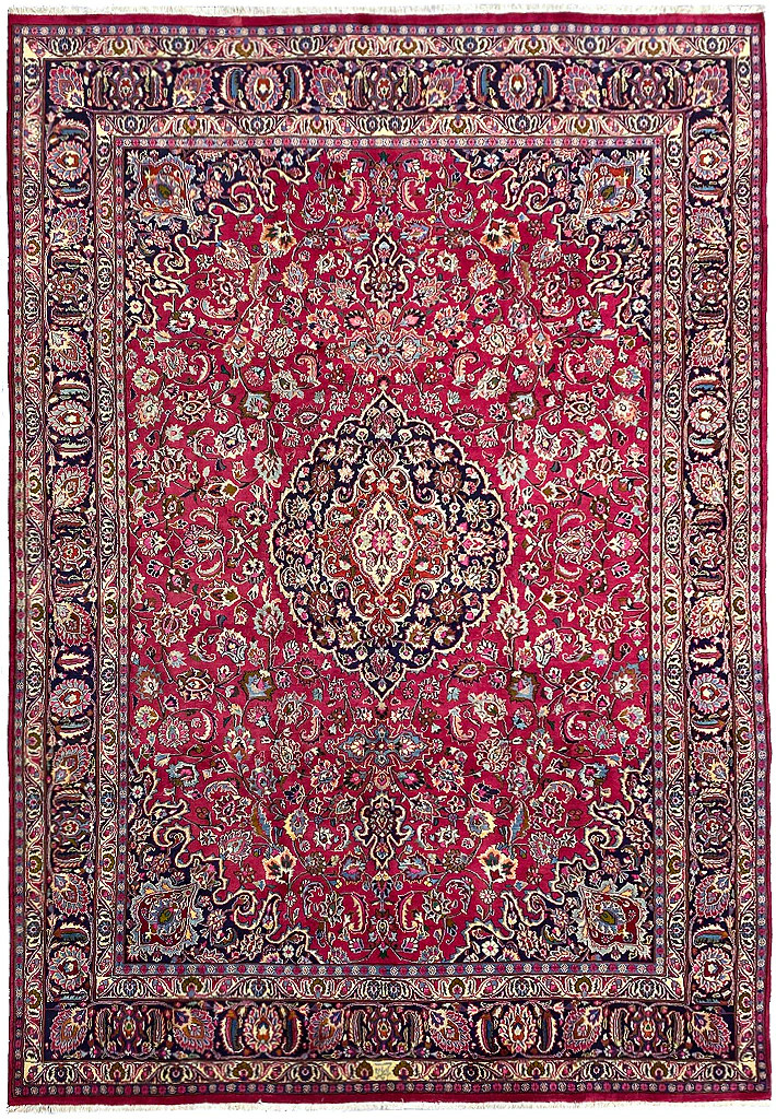 9.7 x 13.5 Authentic Traditional Perrsian Mashaad Rug SIGNED #F-6880