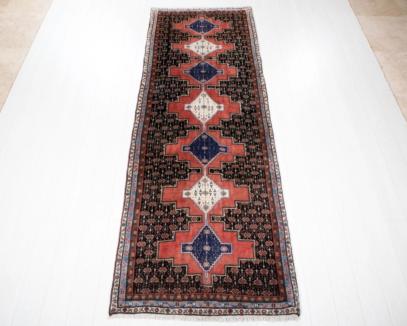 9′ 9″ x 3′ 5 Excellent Hand-Knotted Vintage Kurdish Tribal Runner Rug