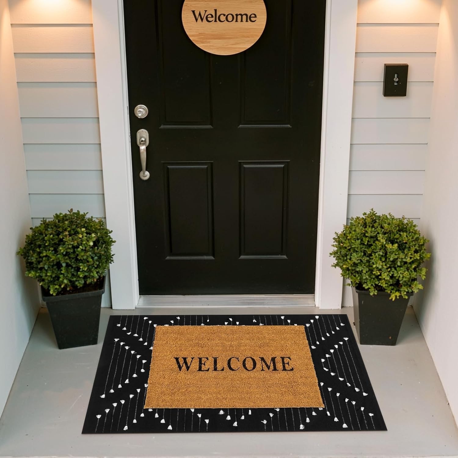 Black Moroccan Woven Outdoor Rug – Washable Bohemian Entryway Mat 2’3”x3’6”