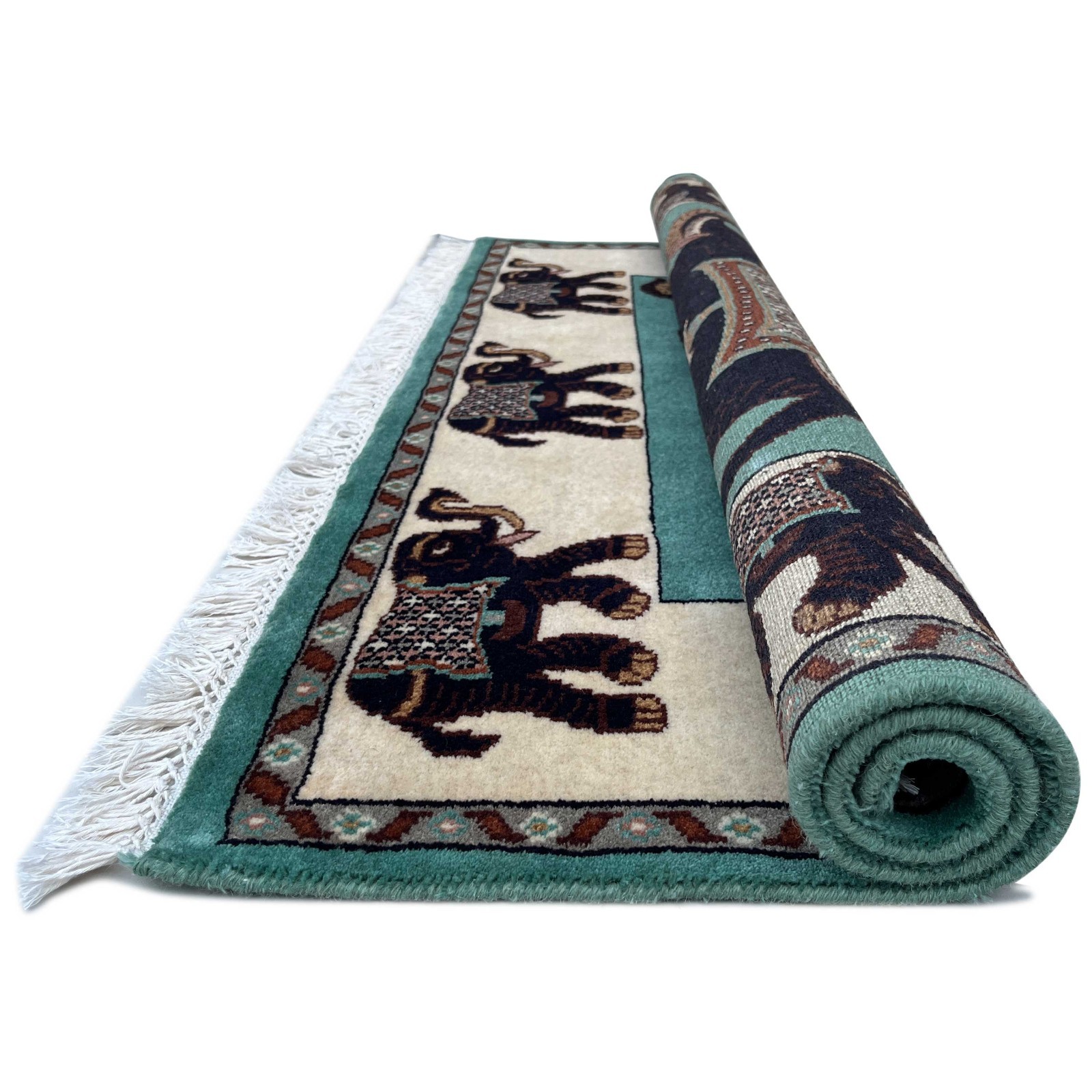 Handmade Knotted woolen rug, Pista 4×3 ft (120 x 90 cm), Elephant Traditional