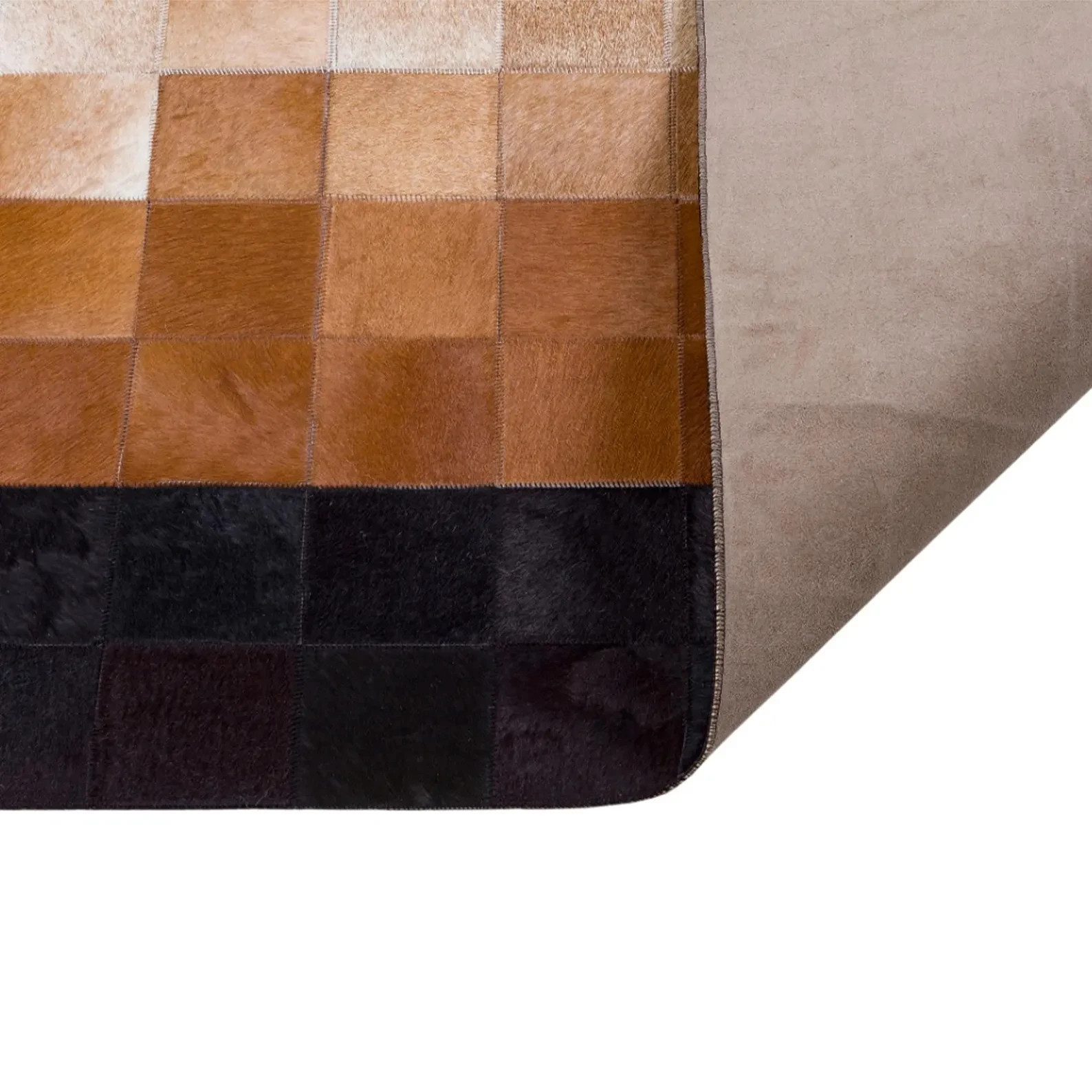 Luxury Brown Black Patchwork Leather Rug Handmade Area Carpet Modern Geometric