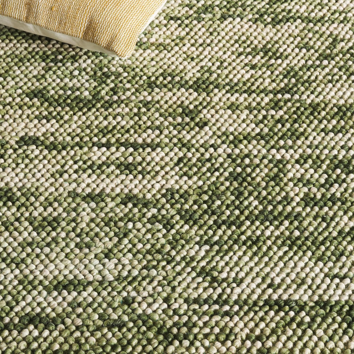 Handmade 5×8 Area Rug – Natura Collection, Green & Ivory Wool Blend
