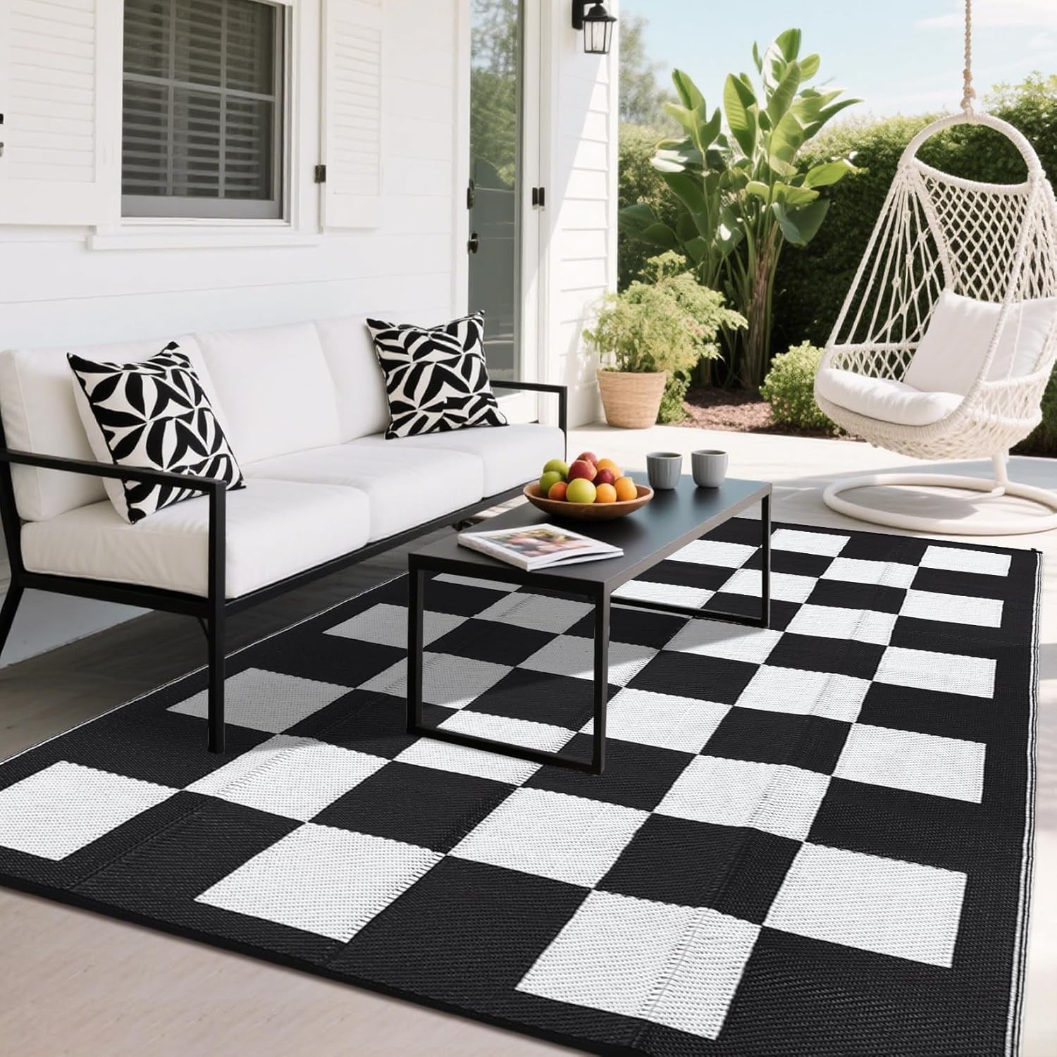Reversible Outdoor Rug Plastic Straw Mat for Patio, RV, Camping, Picnic, Porch