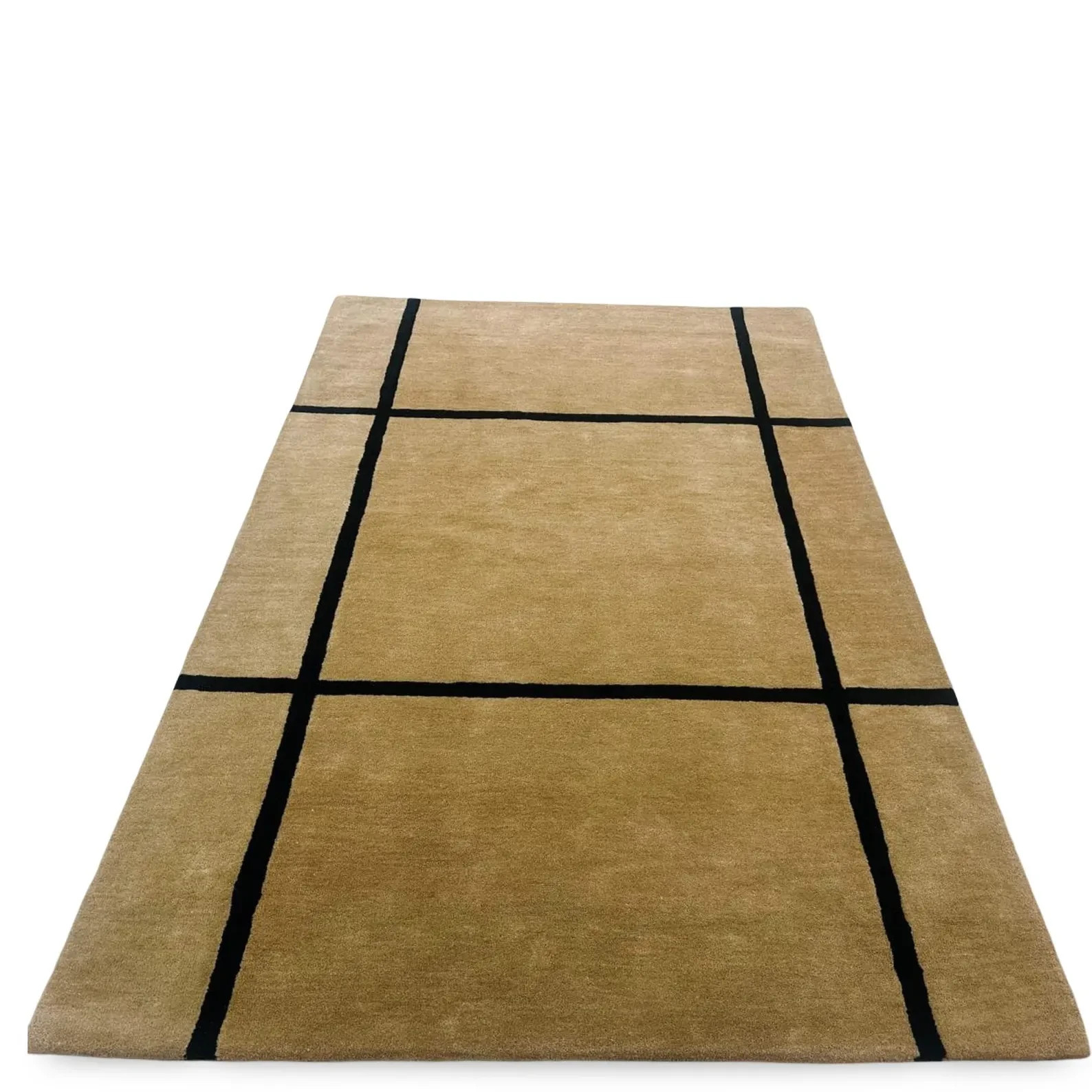 Hand-Tufted Nz Wool Rug Modern Light Gold Grid Design Handmade Carpet Rug