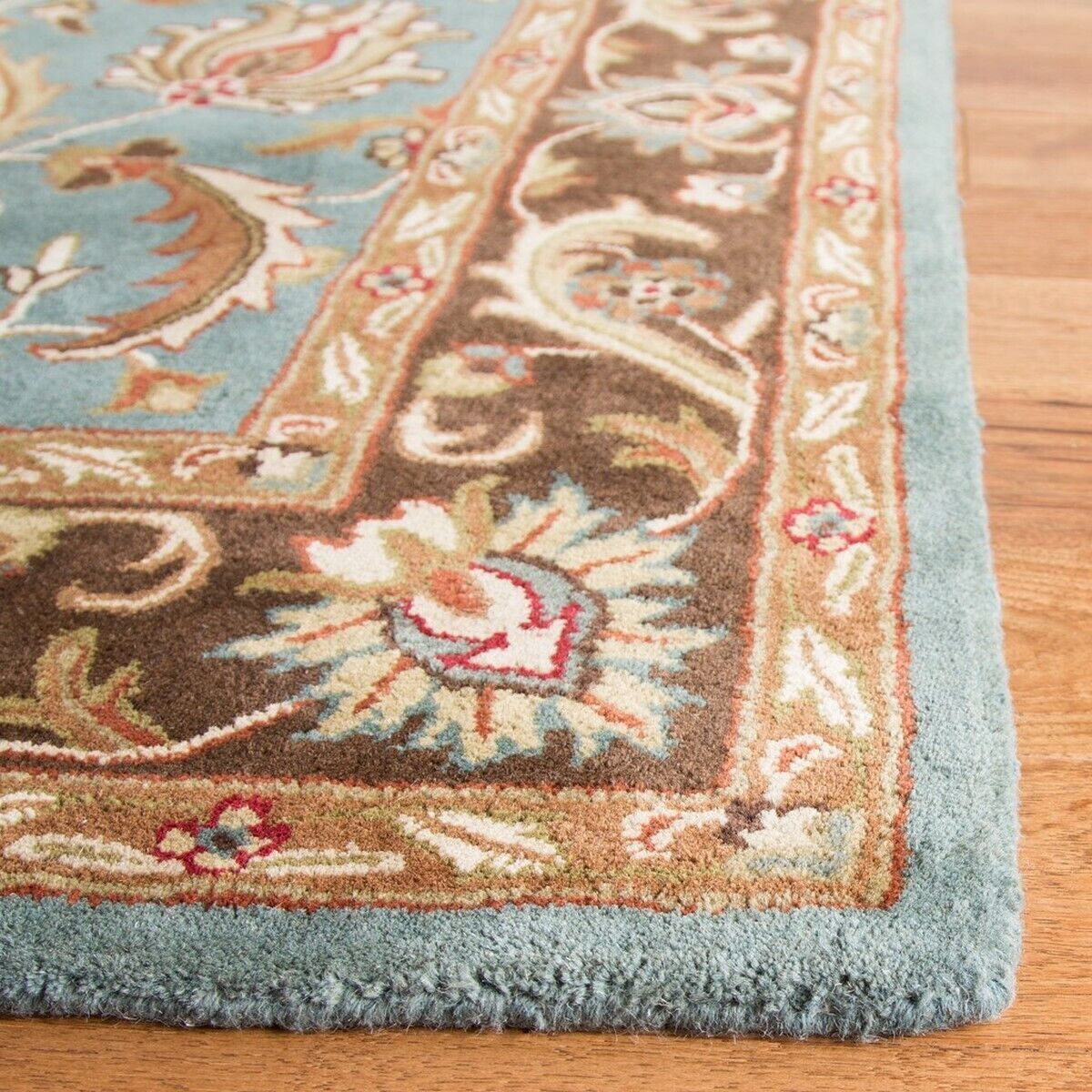 Traditional Hand Tufted Plush Wool Blue Brown Area Rug **FREE SHIPPING**