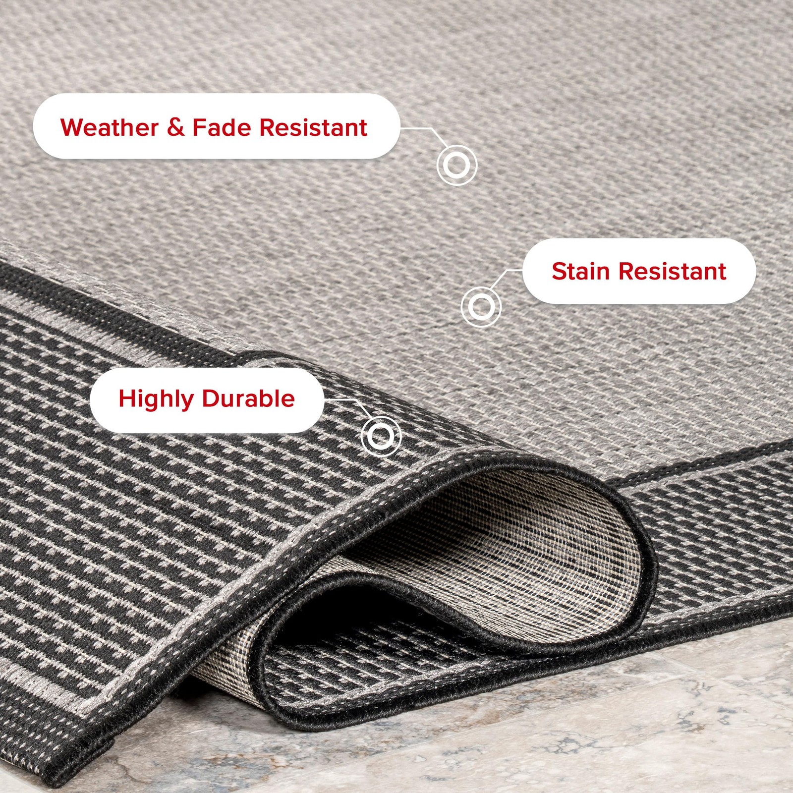Outdoor Performance Gris Grey/Black, 3’9″ x 5’5″, Solid, Soft and Cozy, High …