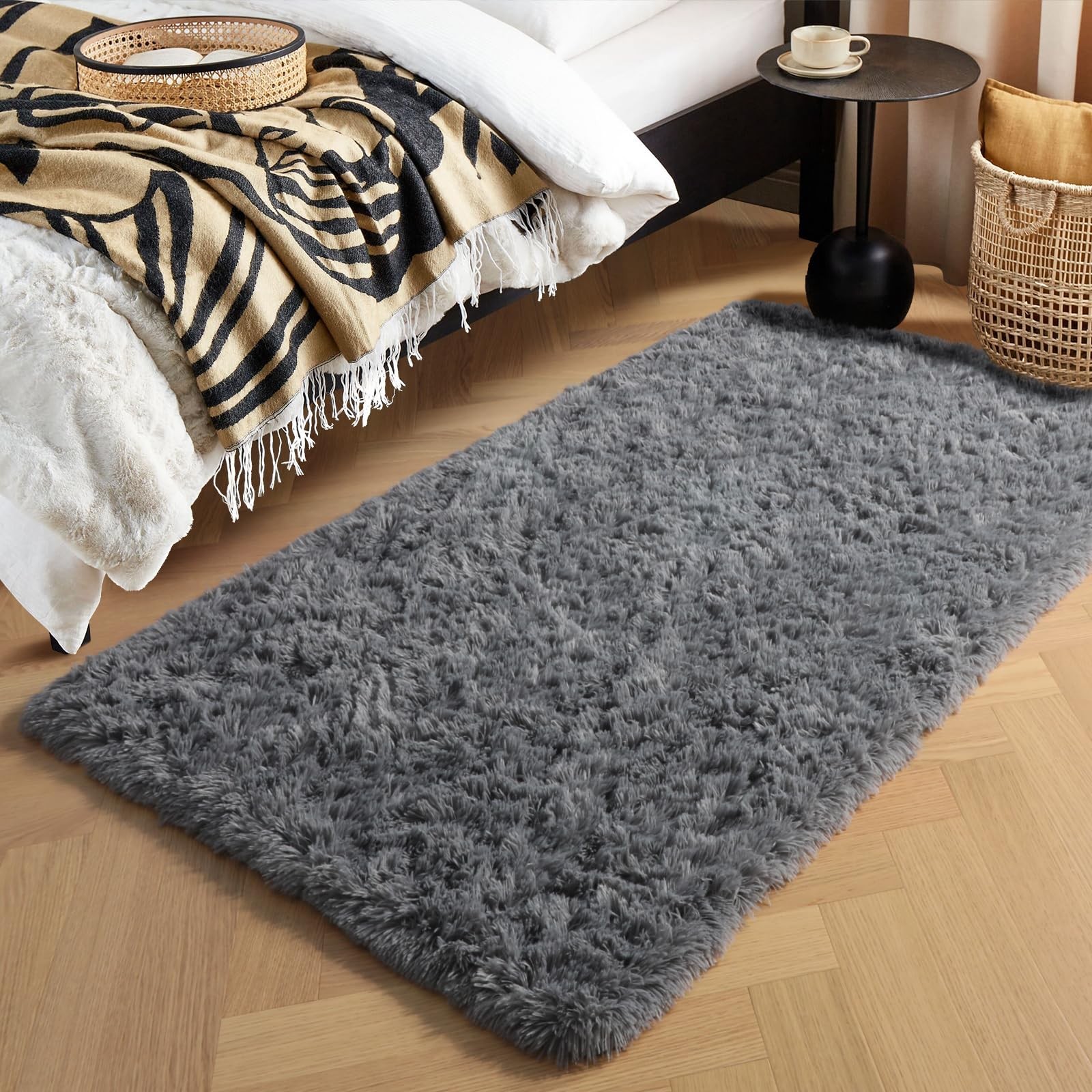 2×4 Small Bedroom Rug, Machine Washable Runner 2′ x 4′ (Rectangular) Grey