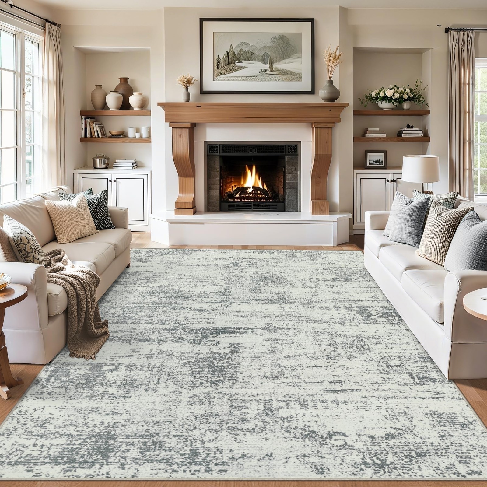 8×10 Area Rugs for Living Room – Washable Rug Modern Abstract Soft Large Neut…