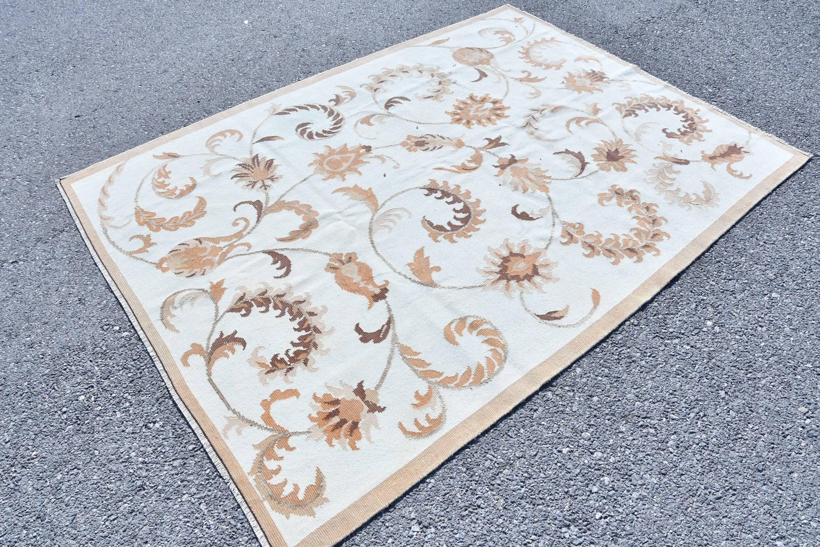 Rug, 5,7×7,7 ft Vintage Rug, White Polka dot Rug Wool