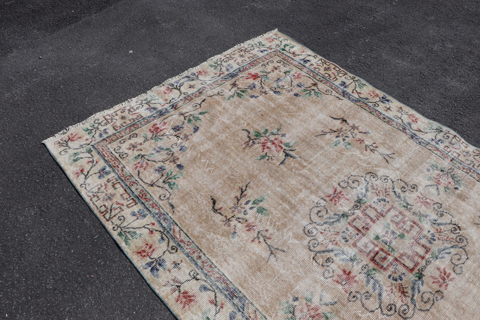 Turkish Large Rug, 5,4×9,4 ft Vintage Rug, Blue Oriental Wool Rug