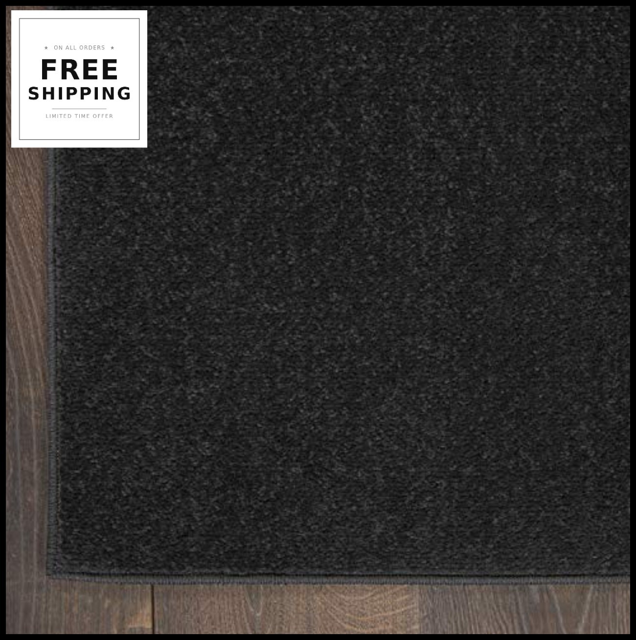 Area Rug 7 ft x 10 ft Black Low Pile Polypropylene Easy Clean Non Shedding for