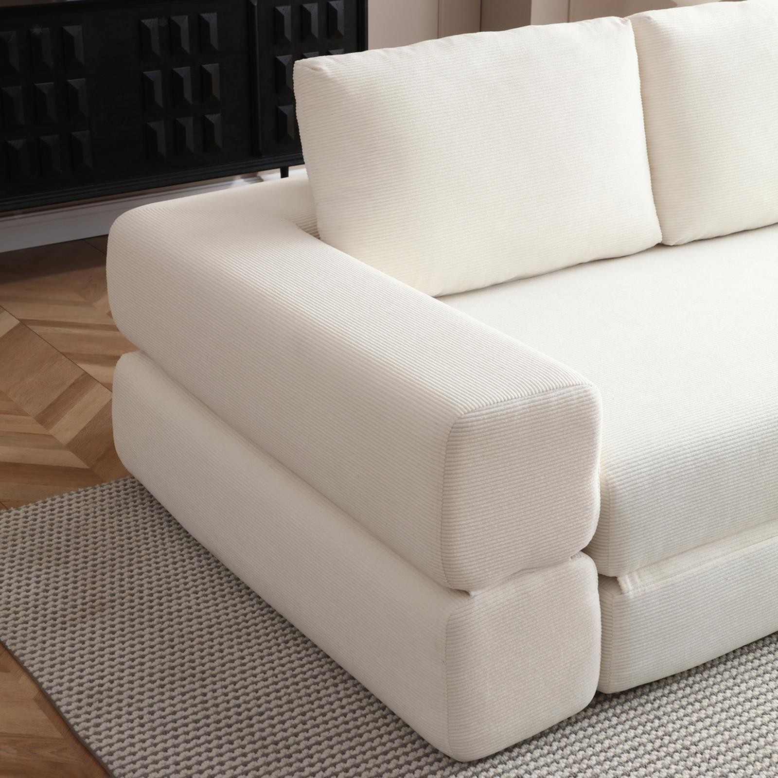 Comfy 3-in-1 Sofa Bed, Foldable Corduroy Futon Mattress with Pillows, No-Install