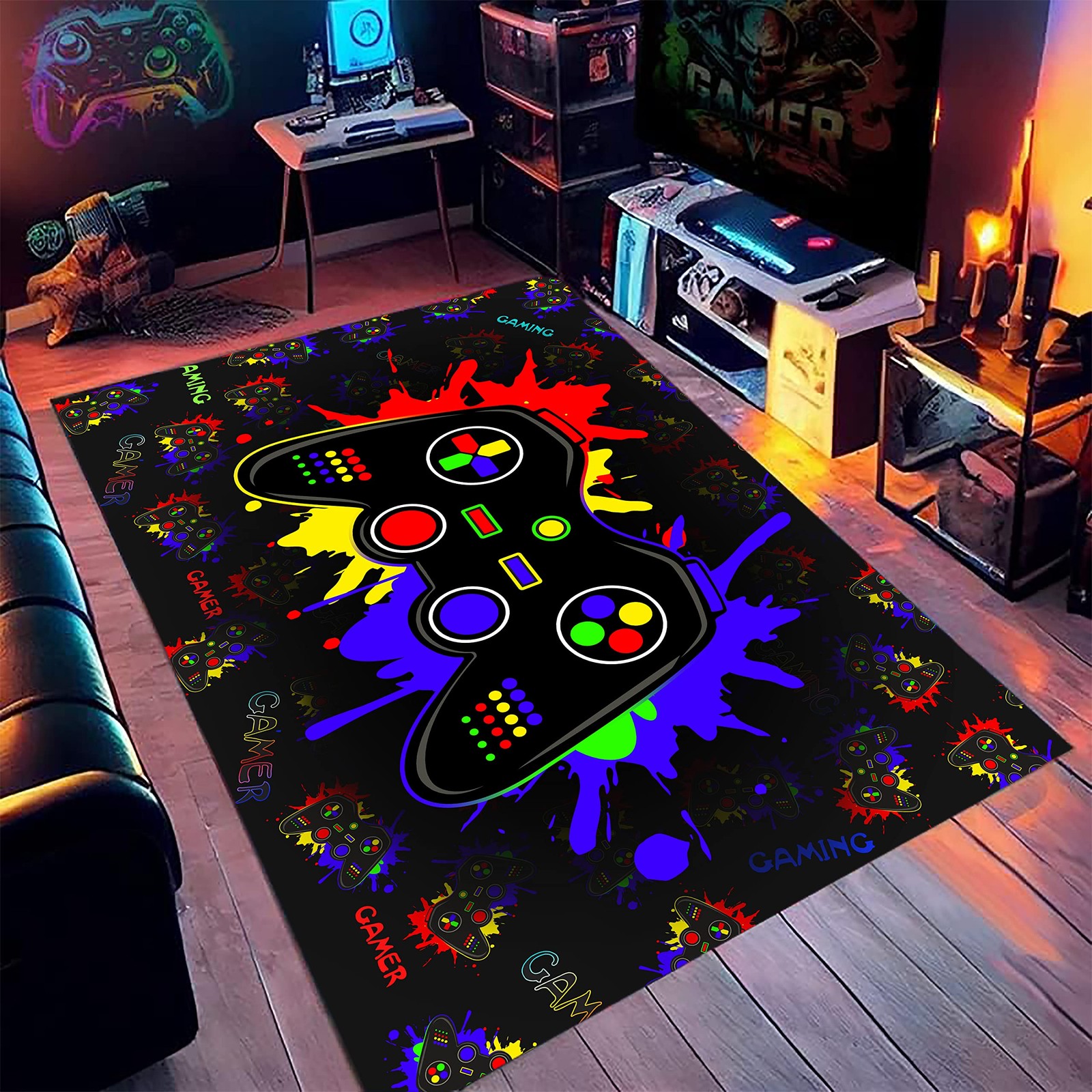Gamer Gaming Rugs Boys 3.3×5 FT Controller Modern Area Carpets Playroom