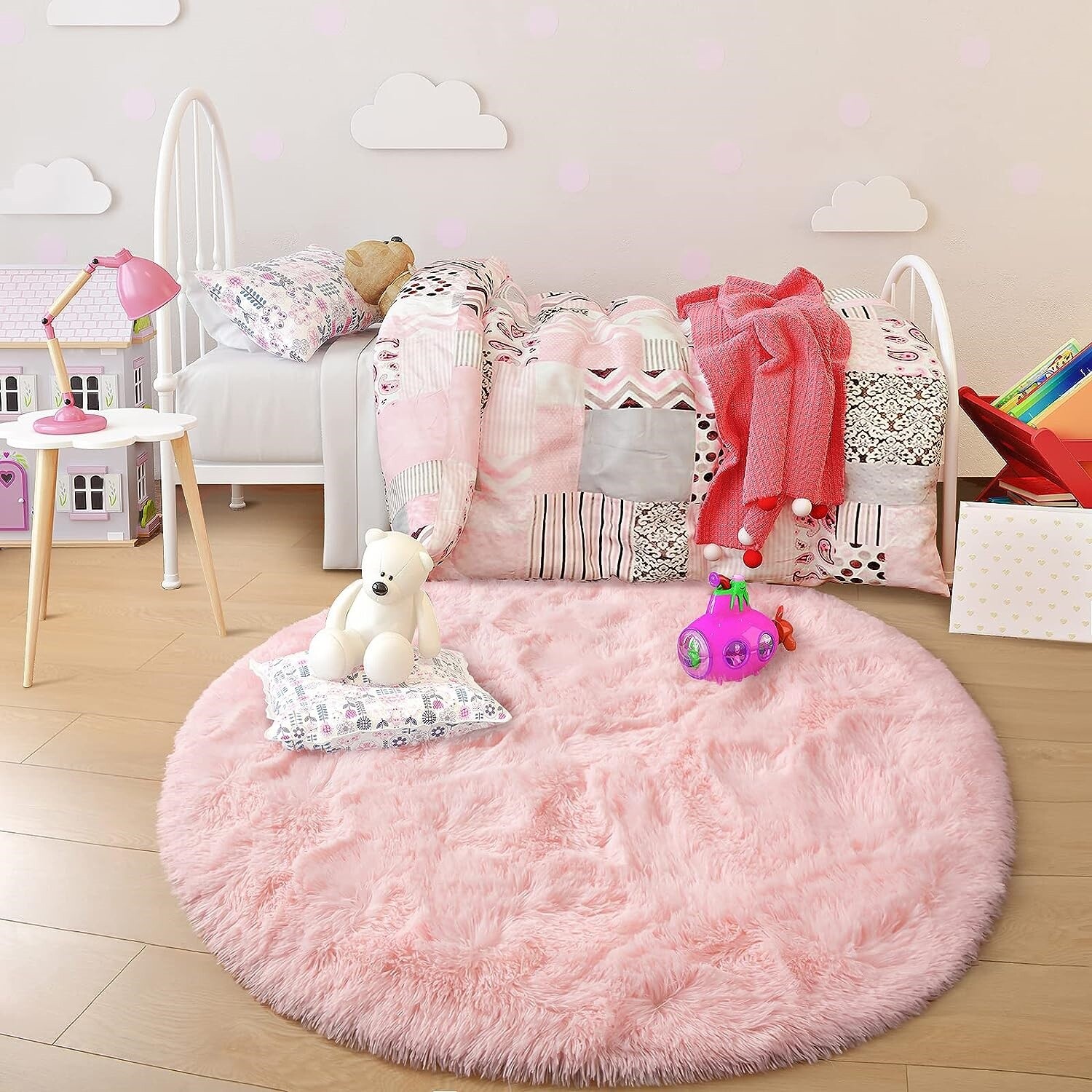 Alfombra Redonda Rosa, Alfombras Suaves Para Habitación De Niños Y Niñas NEW US.