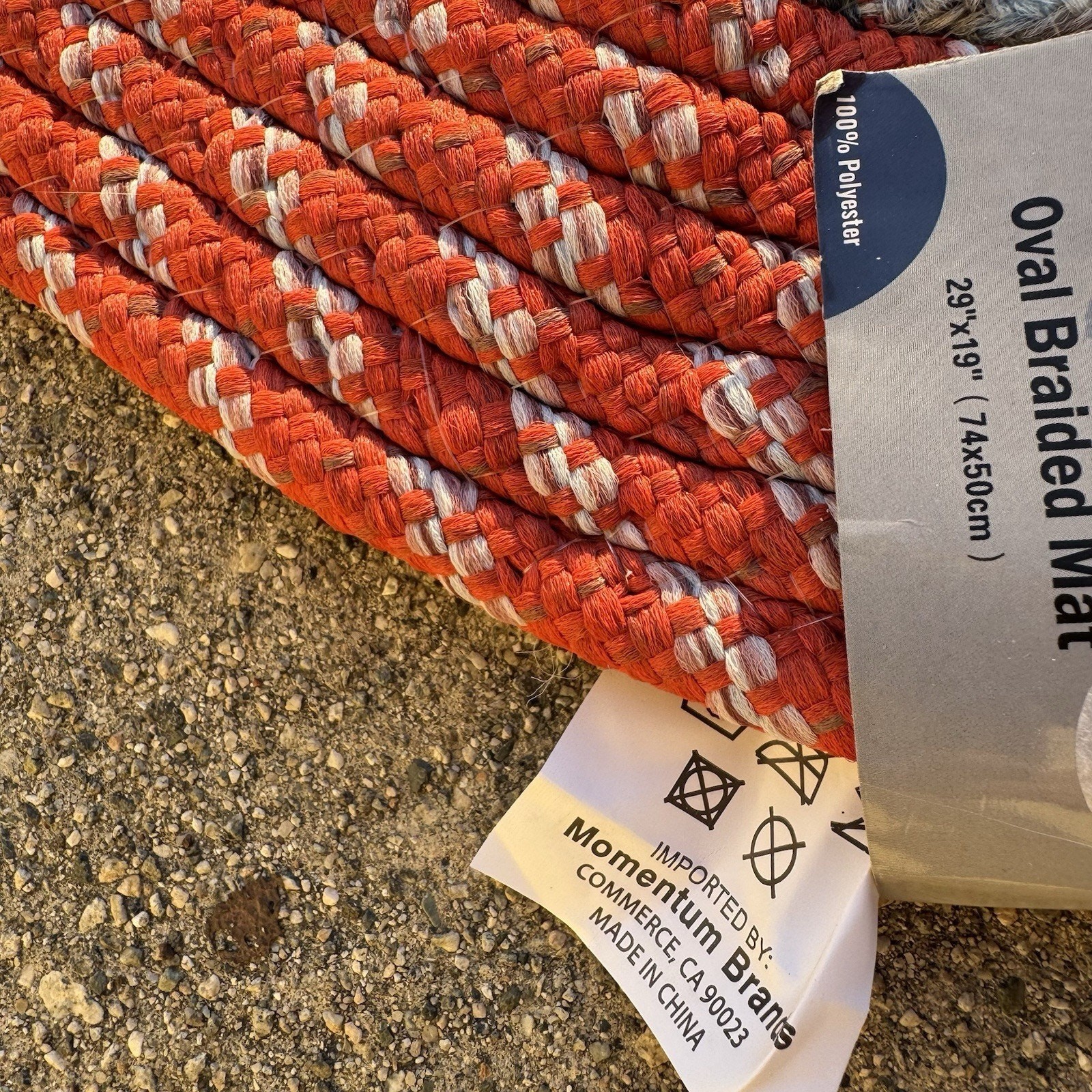 NWT Orange Gray Braided Oval Rug 29x 19 Polyester Blend Orange Gray