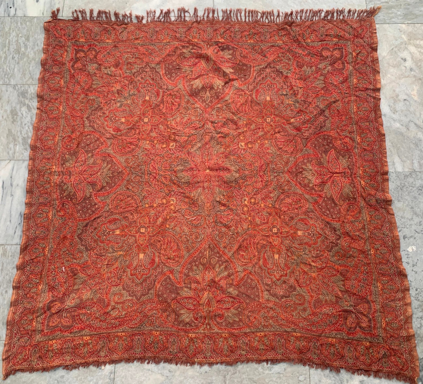 Vintage Paisley Shawl, 100 % Pure Woolen Scarf, Woolen shawl, Women Shawl 4×4 ft