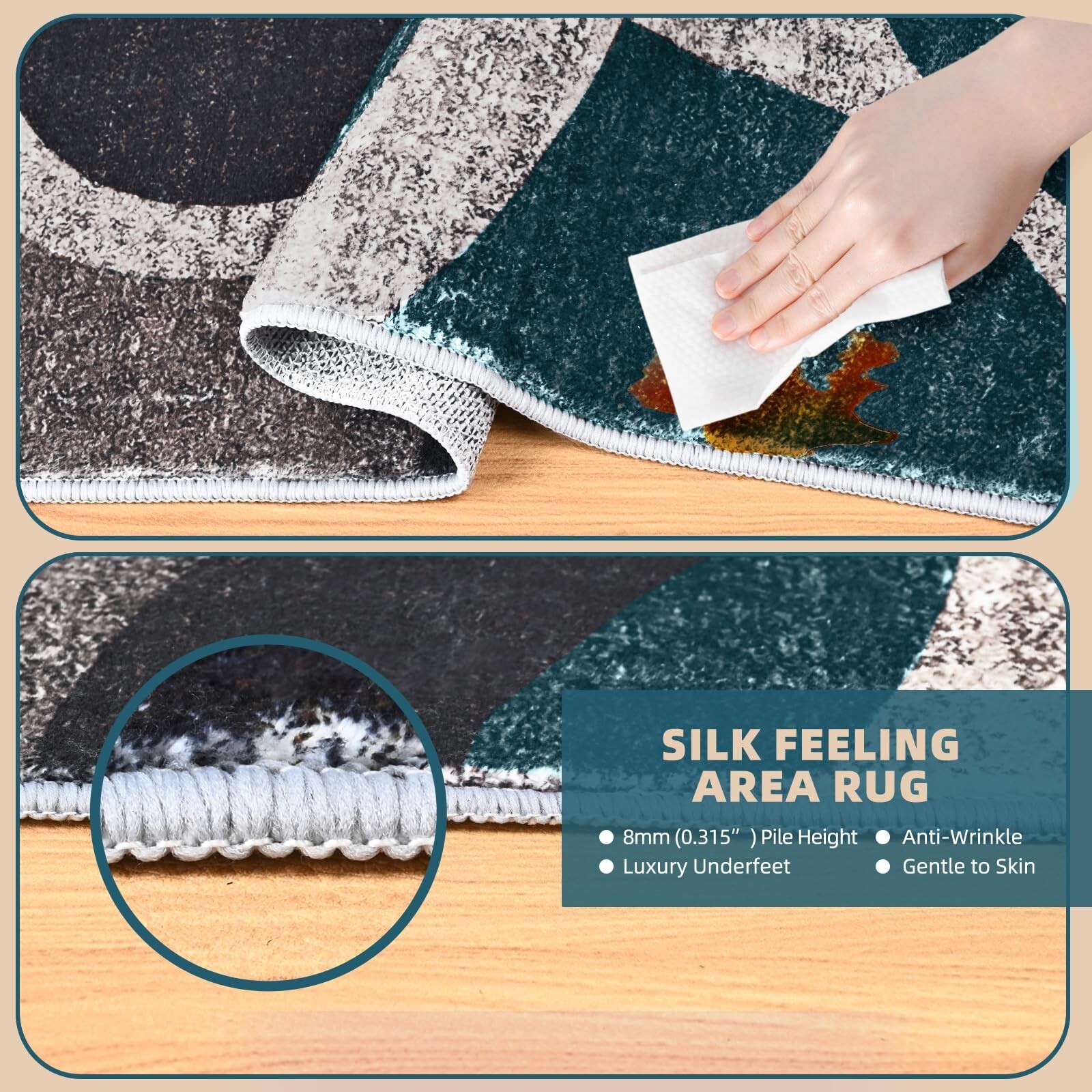 Washable Modern Blue Black Grey Runner Rug – 2×8 Feet Soft Faux Wool Rug Abst…